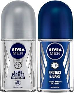Nivea Deodorant Roll On, Silver Protect for Men, 50ml And Deodorant Roll On, Protect & Care for Men, 50ml