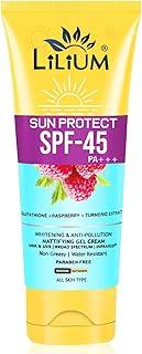 LILIUM Sun Protect SPF-45 PA+++ Sunscreen Cream | Glutathione & Raspberry | Anti-Pollution & Brightening | Paraben-Free | Water Resistant | All Skin Types | 100g