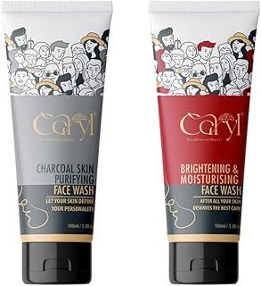 Caryl Charcoal Skin Purifying Face Wash and Brightening & Moisturizing Face Wash with Red Wine Combo | Skin Whitening Facial Foam | Travel Size for men and women All Skin Types