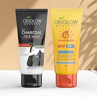 OxyGlow Herbals Sunscreen Combo SPF 30++ 60g with Charcoal Face Wash 100g| Sweat & Water Resistance|Non Greasy Formula|Prevent Sun Burn|Premature Aging|UVA Protection|All Skin Type