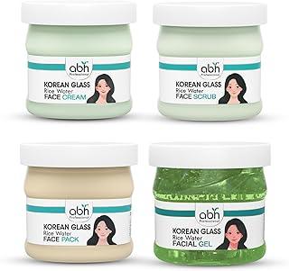 ABH Korean Glass Skin Care Kit with Rice Water 4-in-1 Complete Facial Set for Radiant Glow Includes Pack, Gel, Face Cream & Face 200ml Each