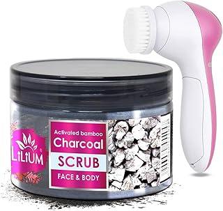 Lilium Activated Bamboo Charcoal Face & Body Scrub, 250g with Multifunction 5in1 Massager