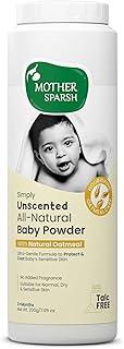 Mother Sparsh Simply Unscented All Natural Baby Powder- 200g | Ultra Gentle Formula with Natural Oatmeal | Talc Free Baby Dusting Powder For Sensitive, Dry & Normal Skin