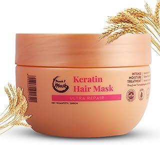 Peach & Musk Keratin Hair Mask for Damaged Hair | Ultra Repair Hair Mask for Dry and Frizzy Hair with Wheat Protein & Vitamin B5 | Sulphate, SLS & Paraben Free | Salon-Like Smoothness, 200gm