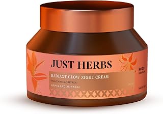 Just Herbs Radiant Glow Night Cream | For Firm & Radiant Skin | 72H Moisture Lock | Non-sticky Moisturiser | Saffron, Vita