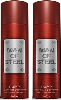 MAN OF STEEL Pump Deodorant Body Spray - 200ML Each (Pack of 2)
