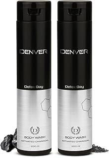 DENVER Detox Day Activated Charcoal Body Wash - 200ML Each (Combo Pack of 2) | Germ Protection & Deep Cleansing Shower Gel for Men | Remove Impurities & Dust Detox Formula Bath Gel