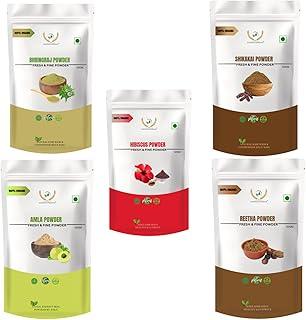 RAINTECH HERBALS Amla Reetha Shikakai Bhringraj And Hibiscus Powder Combo Pack For Hair Care Wash Healthy Scalp Nourishment Mask Helps To Control Dandruff Haifall Natural Cleanser, 5 Count