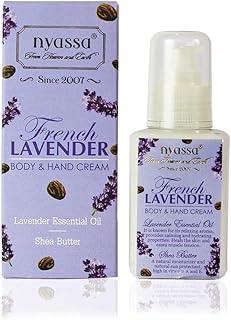Nyassa French Lavender Hand Cream 145ml enriched with the goodness of Lavender essential oil, shea butter, olive oil, sesame oil. Effective for dry hands. No parabens. Cruelty free.
