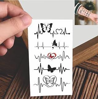 VANVATI Black And White Heartbeat With Butterfly Temporary Tattoo Sticker For Male And Female Tattoo Sticker
