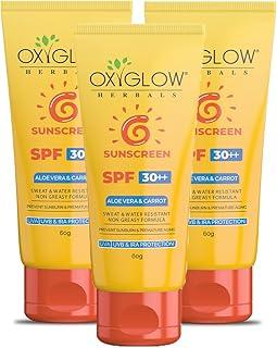 OxyGlow Herbals Aloevera & Carrot Sunscream with SPF 30++ | UVA|UVB & IRA Protector| Protects from Harmful UV rays and prevents tanning-(60 gm) (Pack of 3, 60G)