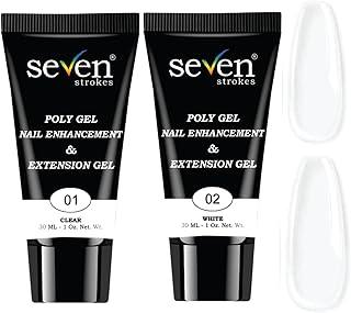 SEVEN STROKES Poly Nail Gel: 30ML Strong Builder for Nails, Color for Extension, Multifunctional Strengthener Hard Gels, Long-Lasting, Easy-to-go Manicure Supplies for DIY at Home Salon-VIP (CLEAR + WHITE)