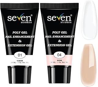 SEVEN STROKES Poly Nail Gel: 30ML Strong Builder for Nails, Color for Extension, Multifunctional Strengthener Hard Gels, Long-Lasting, Easy-to-go Manicure Supplies for DIY at Home Salon-VIP (CLEAR + NUDE)