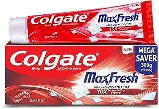 Colgate Max Fresh Toothpaste, Red Gel Paste with Menthol For Tooth Decay Prevention, Cavity Protection, Gum Protection, Whitening, Eliminates Bad Breath (300g, 150g X 2, Spicy Fresh, Saver Pack)