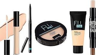 LOVE YOU MOM Fiiime Love Powder Pore-Less Oil Control Compact Powder- Matte Finish Face -Pore-Less Liquid Tube Foundation -Highlighter And Contour Stick Highlighter (Cream)-Kajal Eyes-Concealer,1
