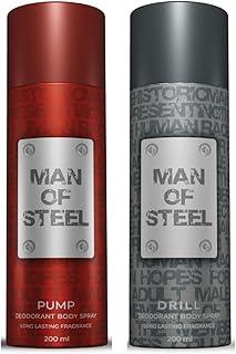MAN OF STEEL Drill & Pump Deodorant Body Spray - 200ML Each (Pack of 2)