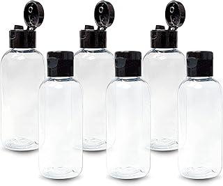 Hunky Dory 50ml Empty Clear Plastic Bottles Refillable Travel Size Cosmetic Containers Small Leak Proof Squeeze Bottles with Black Flip Cap for Toiletries,Shampoo. (Pack of 6)