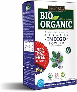 Indus Valley Bio Organic 100% Organic and Herbal Indigo Powder, for Natural Hair Coloring, Arrests Early Greying & Protects hair from Damage (200g+50g)