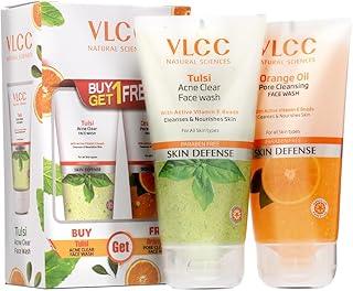 VLCC Tulsi Acne Clear + FREE Orange Oil Pore Cleansing Facewash - B1G1 - 150ml X 2 | Anti-Acne and Oil Control Facewash | Deep cleansing | Paraben Free