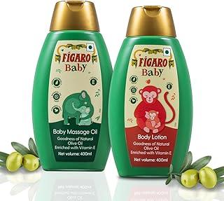 Figaro Baby Massage Oil with Goodness of Natural Olive oil enriched with vitamin E 400 ml&Figaro Baby Lotion with Goodness of Natural Olive oil enriched with vitamin E, Dermatologically tested 400 ml