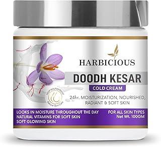 Harbicious Doodh Kesar Cold Cream, Soft Light Moisturizer, for Face, Hand & Body, Non-Greasy Cream for Instant Hydration, Pack of (100GM)