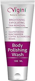 Vigini Exfoliating Coffee Scrub Body Wash for Pigmentation Dark Spot D De Tan Removal Glutathione Charcoal Instant Skin Glowing Radiance Moisturizing Polishing for Men Women 100 ml