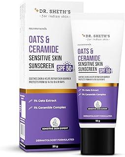 Dr. Sheth's Oats & Ceramide Spf 50+ Pa++++ | Oil-Free Sunscreen For Sensitive Skin | Lightweight & No White Cast | Strengthens Skin Barrier | Sun Protection From Uva/B/Ir Rays | Men & Women | 50 G