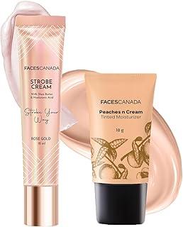 FACESCANADA Flawless Glow Combo - Strobe Cream Rose Gold (18ml) + Tinted Moisturizer - Light 01 (18 gm) | Illuminating & Glowing Makeup Base | Lightly Tinted BB Cream | Intense Hydration