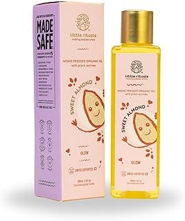 Little Rituals SWEET ALMOND (BADAM OIL) Baby Massage Oil and Hair oil, Cold Pressed and Certified ORGANIC with SWISS Plant Actives. Dermatologist Tested by Pediatrics, Mild & Gentle & Safe (200 ML)