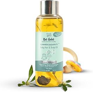 Nat Habit Summer Baby Hair Oil for Kids 0-5 Years | Ayurvedic Hair Oil for Baby with Brahmi, Matsyakshi & Dasabuti | Baby Hair Growth Oil with Desi Ghee & Cold Pressed Oils | Cools Body, Aids Sleep, 110ml