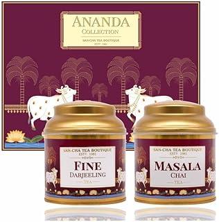 Sancha Tea Boutique, Ananda Collection, Tea Gift Box, Roasted Darjeeling & Masala Chai, 50gX2 Loose Leaves, Premium Indian Gift, Luxury Hamper