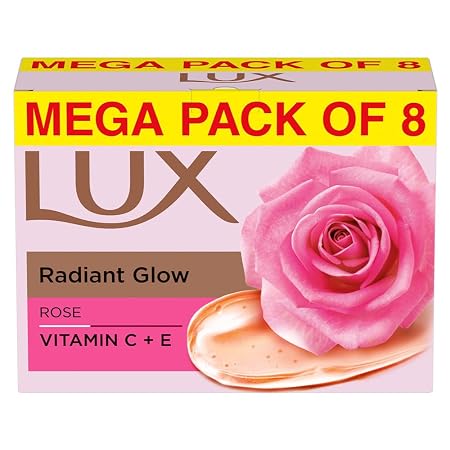 Lux Radiant Glow Bathing Soap infused with Vitamin C & E For Superior Glow Offer Pack of 8