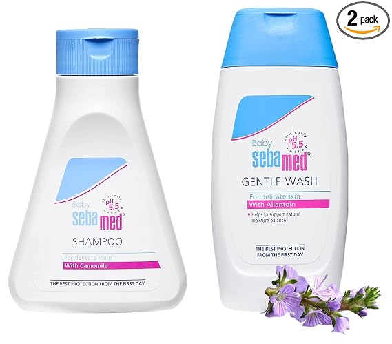 Sebamed Combo of Baby Shampoo 150ml with Baby Wash 200ml Natural moisturisers No tears for