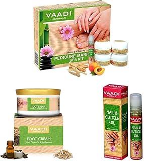 Vaadi Herbals Soothing And Refreshing Pedicure Manicure Spa Kit, 135g & Vaadi Herbals Foot Cream, Clove And Sandal Oil, 150G & Vaadi Herbals Nail and Cuticle Oil with Jojoba Oil, 10ml