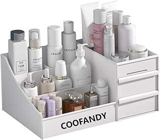 COOFANDY White Makeup Desk Organiser with Drawers, for Home & Office Plastic Stationary Box, 7 compartments Plastic Case Holder Skin Care Products for Dressing Table