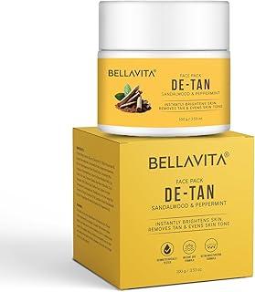 BELLAVITA De-Tan Face Pack | Enriched with Multani Mitti, Kaolin Clay, Yellow Clay & Sandalwood | Removes Tan, Brightens & Evens Skin Tone | For All Skin Types | Dermatologically Tested | 100 g
