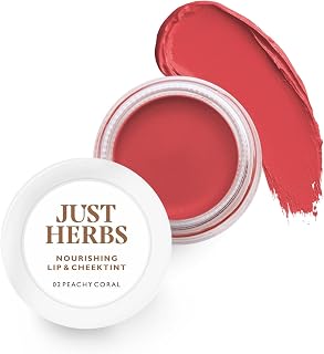 Just Herbs Ayurvedic, Natural Lip & Cheek Tint, Blush For Women - SLS, Chemical & Paraben Free - 02 Peachy coral (Creamy M