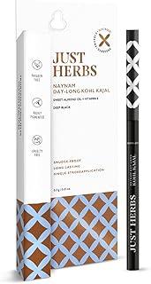 Just Herbs Retractable 2 in 1 Herbal Eyeliner + Kajal with Almond Oil & Vitamin E, 11 Hour Stay, Singlestroke, Smudgeproof & Fadeproof - Black 0.3g
