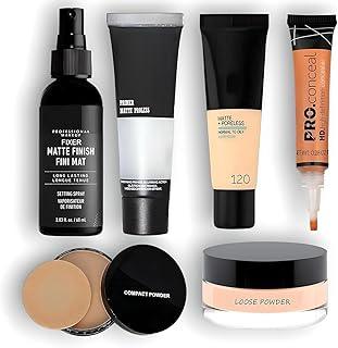 Glowhouse Beauty 6 In 1 Combo Kit Foundation, Primer, Liquid Concealer, Loose Powder, Compact Powder & Makeup Fixer (Setting Spray) Ideal for Face Makeup - Complete Makeup Combo Set