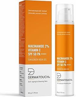 DERMATOUCH Niacinamide 2% Vitamin C Sunscreen for glowing skin | SPF 50+ PA ++++ | Quick Absorbing | Zero White Cast | 50g