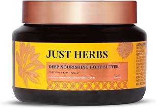 Just Herbs 24K Gold with Pure Ghee Deep Nourish Body Butter Cream for Anti Ageing | Improve Skin Elasticity | Reduce Dulln
