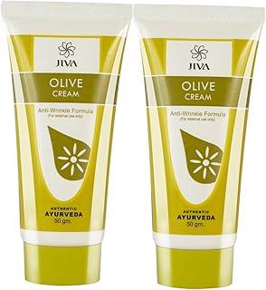 Jiva Olive Cream 50gm | 100% Ayurvedic Formula, Free From Paraben & Silicone | Prevents Pimples, Acne, Wrinkles, & Dullness | Boosts Collagen & Prevents Aging | Ideal For All Skin Types (Pack of 2)
