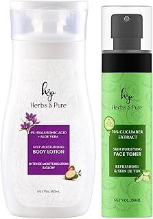 Herbs and Pure Deep Moisturising Body Lotion Spf 20, Kesar Oil And Shea Butter For, Intance Moisturisation & Skin Purifying Cucumber Face Toner For Refreshing, Free For Toxins, 300 Ml, Pack Of 2