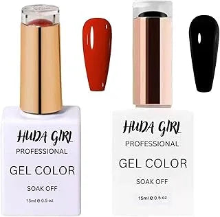 Huda Girl Nail Polish Set for Women and Girls, Combo Pack of 2 Red + Black Gel, Chip Free Fast Dry Formula, Smooth Application clear nailpolish Long Lasting Shine, Glossy Finish, nail strengthener
