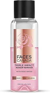 FACESCANADA Triple Impact Makeup Remover, 120 Ml | With Rose Water | 3-In-1 Cleanse, Tone & Nourish | Deep Cleanses & Removes Makeup For Eyes, Lips & Face | Bi-Phasic Formula