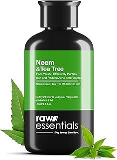 Raw Essentials Neem & Tea Tree Face Wash 150ml for Oily Skin & Acne, Fades Dark Spots, All Skin Types, Face Wash for Men & Women, 100% Natural Actives, Sulphate & Paraben Free