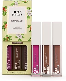 Just Herbs Herb Enriched Matte Liquid Lipstick | Set of 3 | Liquid Lipstick for Women | 90's Vibe | Hydrating & Lightweigh