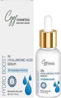 CGG Cosmetics 2% Hyaluronic Acid Serum, 3X Hydration Formula, with Highest Concentration Hyaluronic Acid, Glow & Wrinkles for Normal to Dry Skin -30ml
