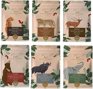 Veer Attikan South Indian Filter Coffee Pack of 6 Flavors | Light to Medium Roast | 100% Arabica | Premium Ground Coffee | 600g | 6-Month Shelf Life