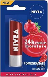 NIVEA Lip Balm, Pomegranate Shine, 24h Moisture with Natural Oils, Dark Red Shine & Pomegrenate Aroma, 4.8 g